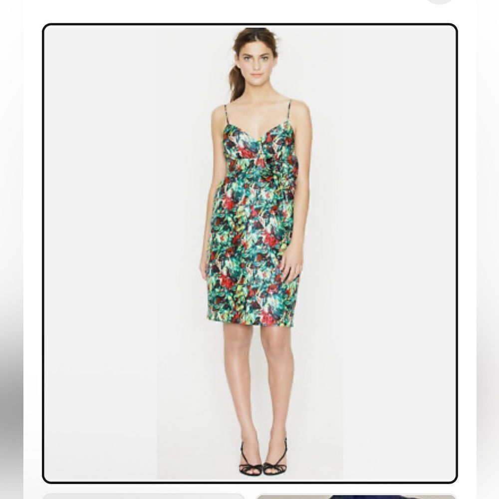NWT J CREW silk floral abstract spaghetti strap knee length dress size 16